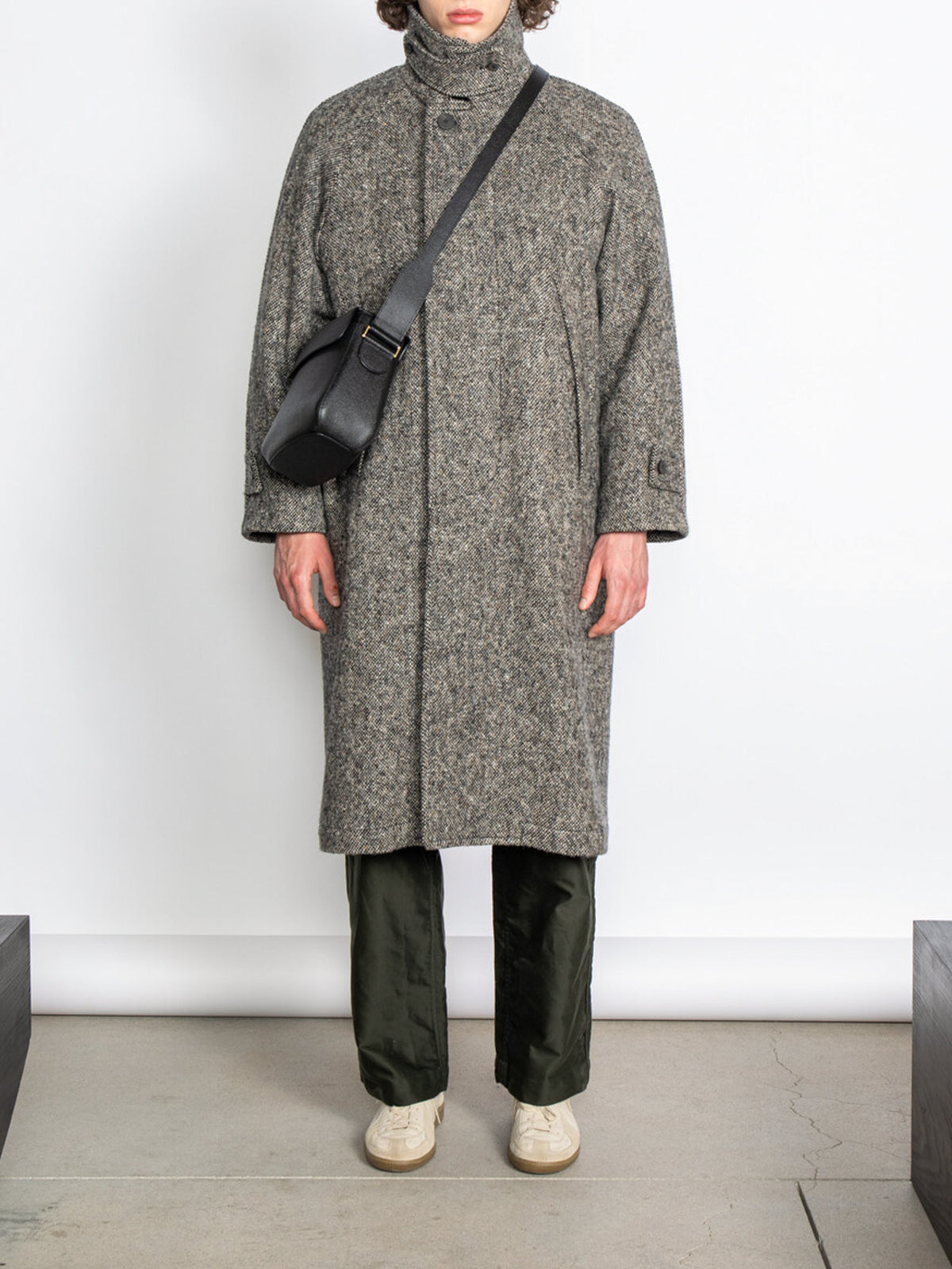 Shop Donegal Tweed Inverted Pleats Balmacaan Coat - Beige Document from the  official leagues and Brands